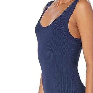 The Drop Yasmin Side Slit Navy Blue Ribbed Tank Midi Dress Size Large